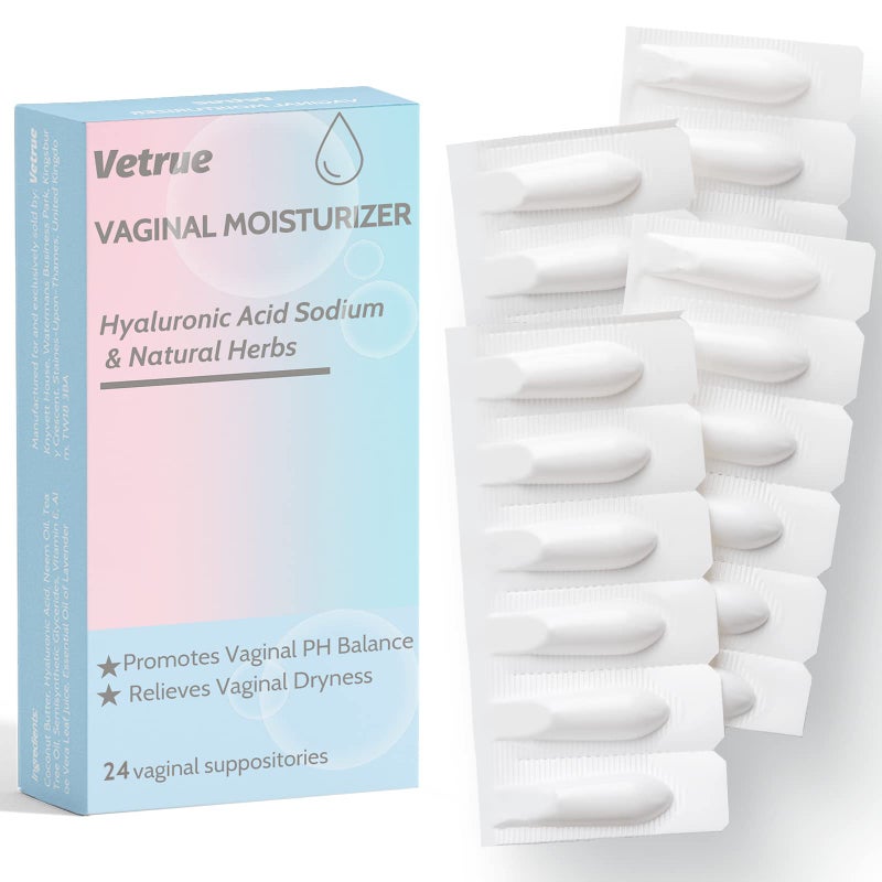 vetrue Intimate Moisturizer, Vaginal Suppository for Dryness & Discomfort, Feminine Long Lasting Hydration Support with Hyaluronic Acid and Natural Herbs - PH Balance, Estrogen and Drug Free (24 Inserts) - Image 1