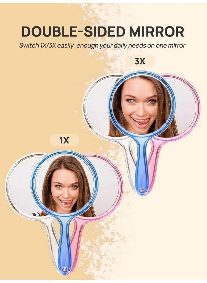 COSLUXE Double-Sided Handheld Mirror, 1X/3X Magnifying Mirror, Makeup Mirror with Handle Mirrors Rounded Shape (Multicoloured, Large) - Image 2