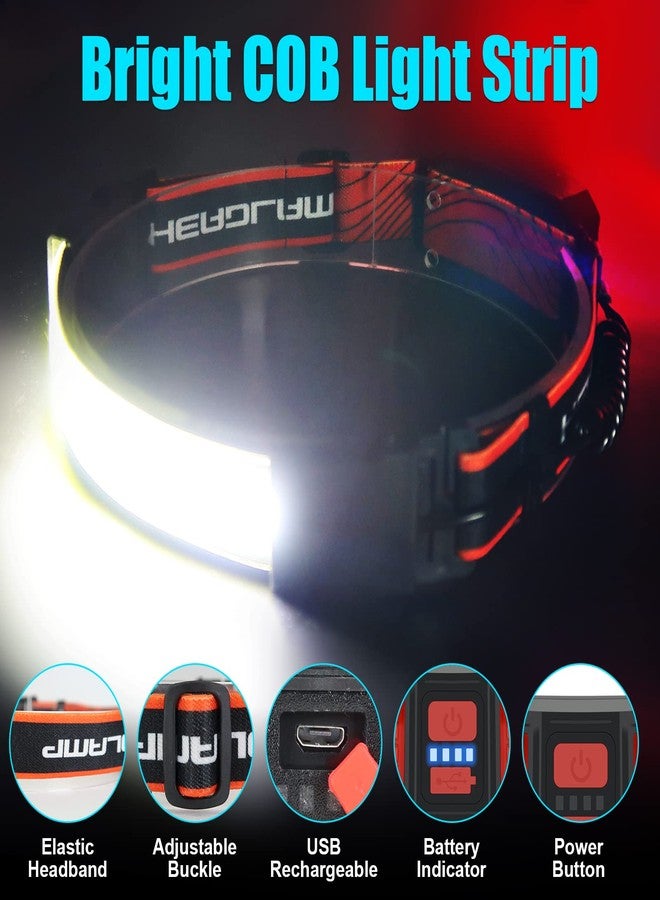 PSDRIQQ Headlamp Rechargeable, 3 Pack Bright LED Headlamps Wide Beam Head Lamp Headlight Flashlight with Red Tail Light 1200lm Lightweight Adjustable Waterproof for Biking Running Fishing Camping - Image 5