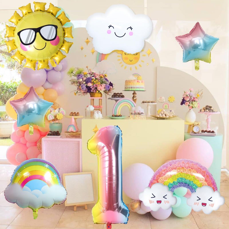 Paeyeq Rainbow Balloons 1st Birthday Decorations For Girls, First Birthday Decorations Girl with Sun Rainbow Stars Number 1 Balloons for Baby Girls 1st Birthday Party Supplies - Image 4