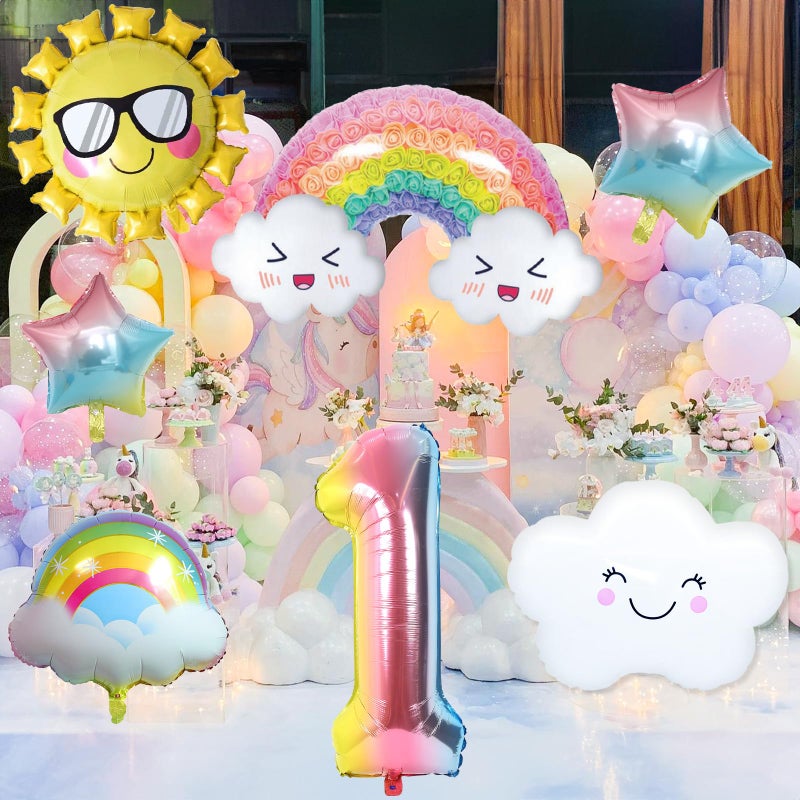 Paeyeq Rainbow Balloons 1st Birthday Decorations For Girls, First Birthday Decorations Girl with Sun Rainbow Stars Number 1 Balloons for Baby Girls 1st Birthday Party Supplies - Image 3