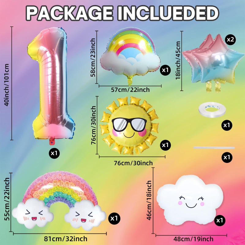 Paeyeq Rainbow Balloons 1st Birthday Decorations For Girls, First Birthday Decorations Girl with Sun Rainbow Stars Number 1 Balloons for Baby Girls 1st Birthday Party Supplies - Image 2