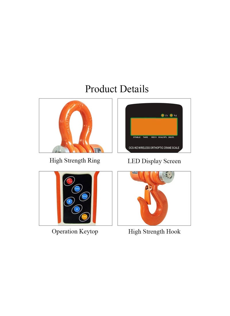 3T Wireless Crane Scale Digital Electronic Hoist Scale Rechargeable Hanging Scale w/Remote Control 3000kg/6600lb