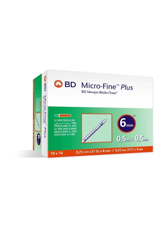 BD Micro-Fine Plus Insulin Syringes, 0.5ml, 6mm, 31G, 100 Count