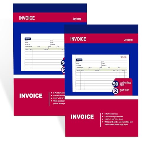 Joyberg 2 Packs Invoice Book for Small Business 2-Part Carbonless, 5-1/8”x7-29/32” Receipt Book for Small Business, White/Canary Invoice Receipt Book, Purchase Order, Sales Order(50 Sets per Book) - Image 1