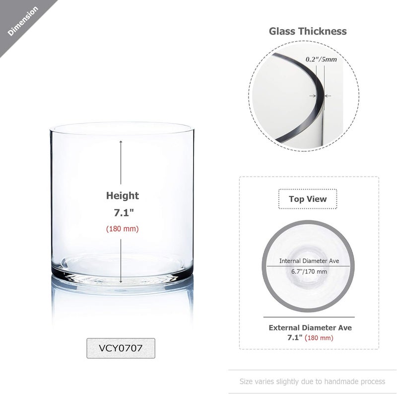 WGVI WGV Cylinder Vase, Width 7", Height 7", Clear Wide Large Diameter Flower Glassware, Floral Container, Planter Terrarium for Wedding Party Event, Home Accent Decor, 1 Piece - Image 2