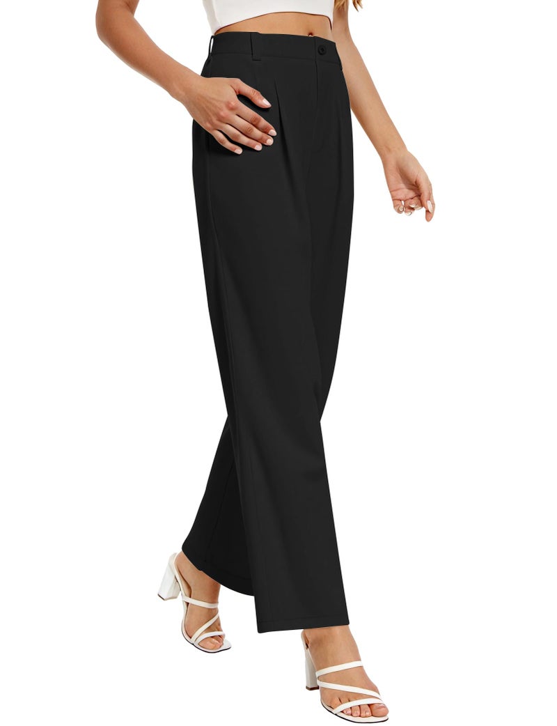 Buauty Womens Wide Leg Pants High Stretchy Waisted Dress Pants Business Casual Work Trousers Dressy Outfits with Pockets Black - Image 2