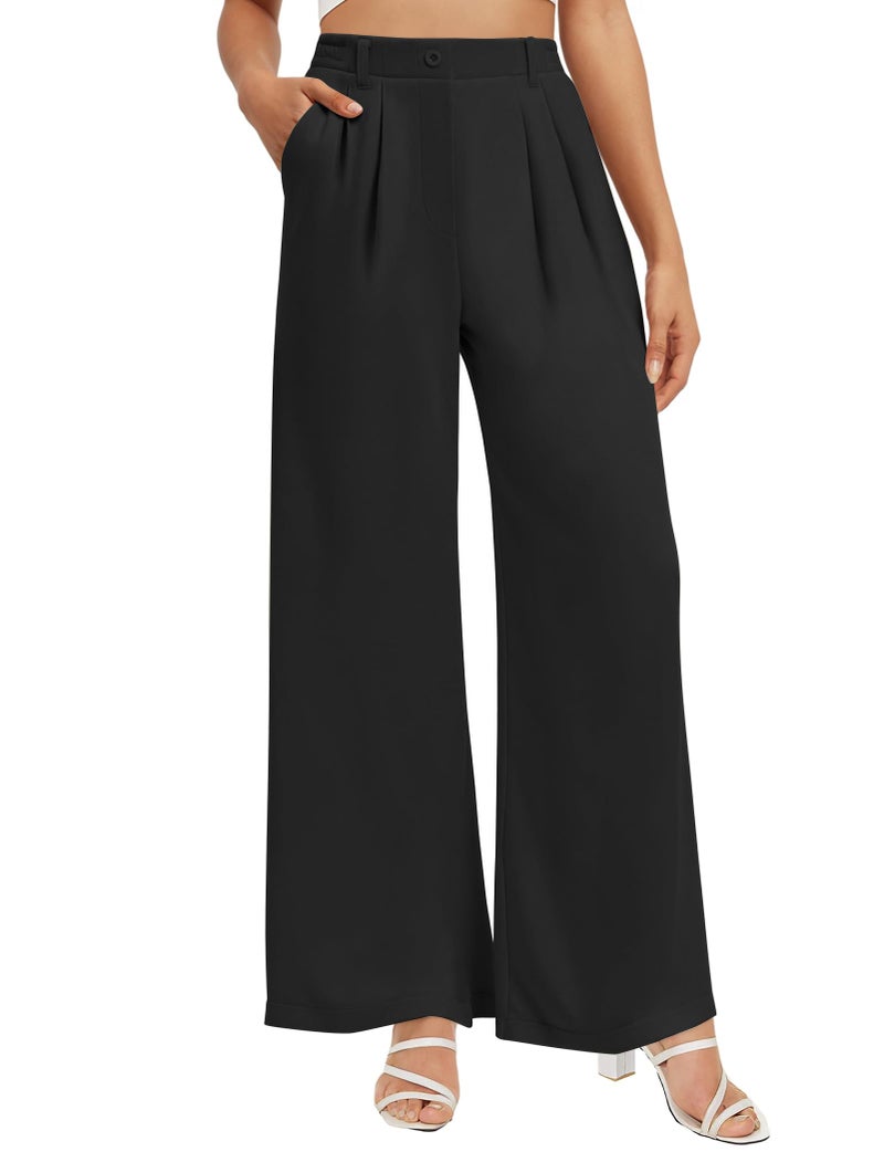 Buauty Womens Wide Leg Pants High Stretchy Waisted Dress Pants Business Casual Work Trousers Dressy Outfits with Pockets Black - Image 1