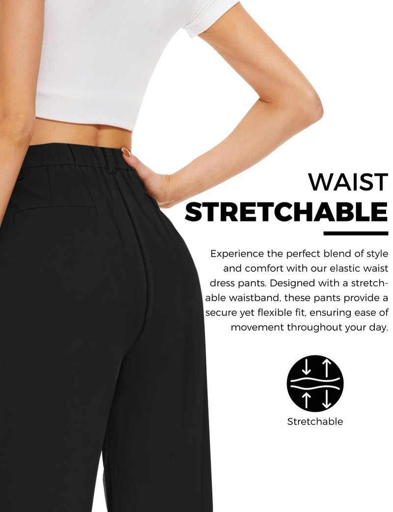 Buauty Womens Wide Leg Pants High Stretchy Waisted Dress Pants Business Casual Work Trousers Dressy Outfits with Pockets Black - Image 4