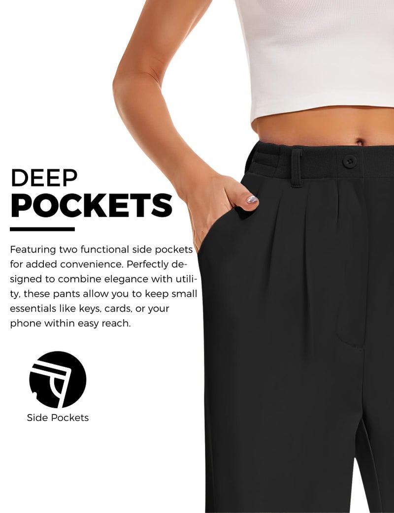 Buauty Womens Wide Leg Pants High Stretchy Waisted Dress Pants Business Casual Work Trousers Dressy Outfits with Pockets Black - Image 5