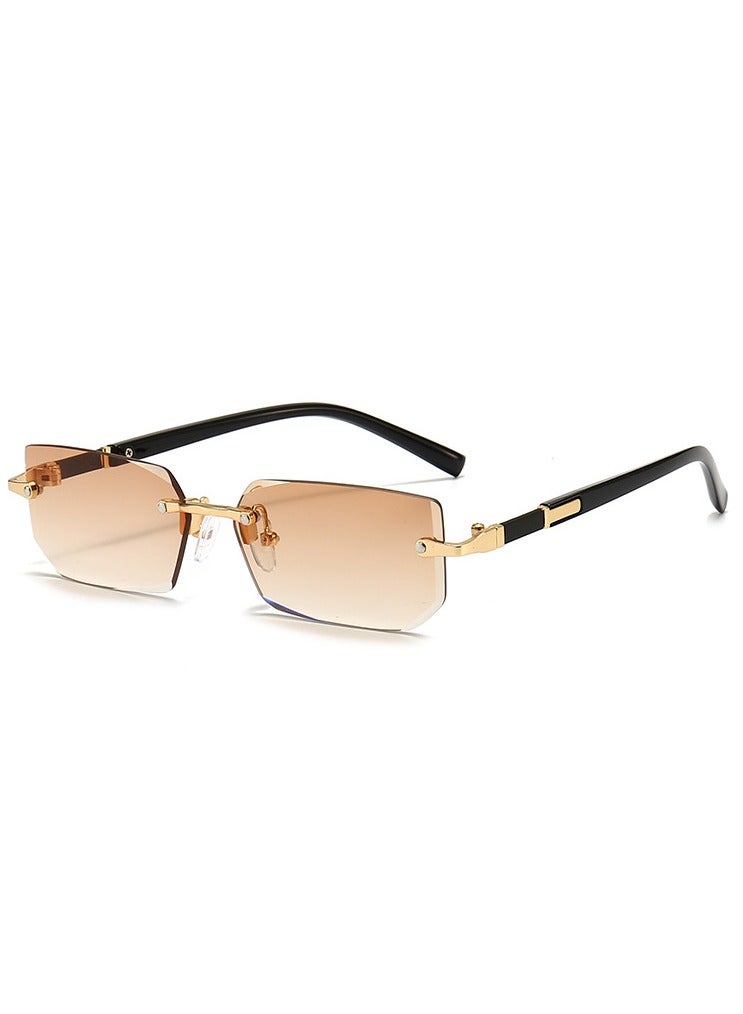 CoomBe New Rimless Fashion Trend Sunglasses Personalized Sunglasses UV Protection Unisex Gradual Tea - Image 1