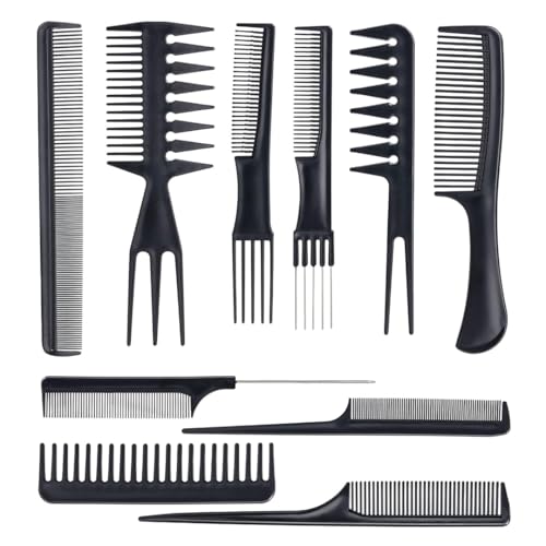 Multibrite Professional 10-Piece Heat-Resistant Anti-Static Hair Styling Comb Set, Black, Unisex, Adults, All Hair Types, Plastic, For All Ages, Genders, Professionals, Personal Use - Image 1