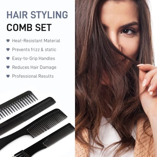 Multibrite Professional 10-Piece Heat-Resistant Anti-Static Hair Styling Comb Set, Black, Unisex, Adults, All Hair Types, Plastic, For All Ages, Genders, Professionals, Personal Use - Image 2