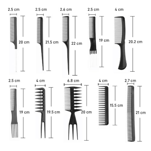 Multibrite Professional 10-Piece Heat-Resistant Anti-Static Hair Styling Comb Set, Black, Unisex, Adults, All Hair Types, Plastic, For All Ages, Genders, Professionals, Personal Use - Image 4