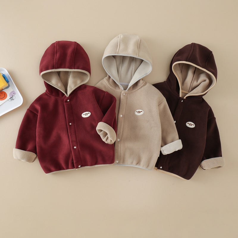 Baby'S Double-Sided Ao Grain Velvet Jacket Autumn Boys' Casual Cartoon Hoodie Autumn Clothes Children'S Fleece-Lined Jacket - Image 2