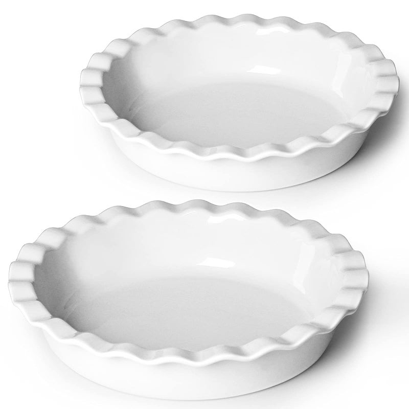 ONTUBE 105Inch Deep Pie Pans 50oz Ceramic Large Round Pie Tins for Baking White 2 Pieces