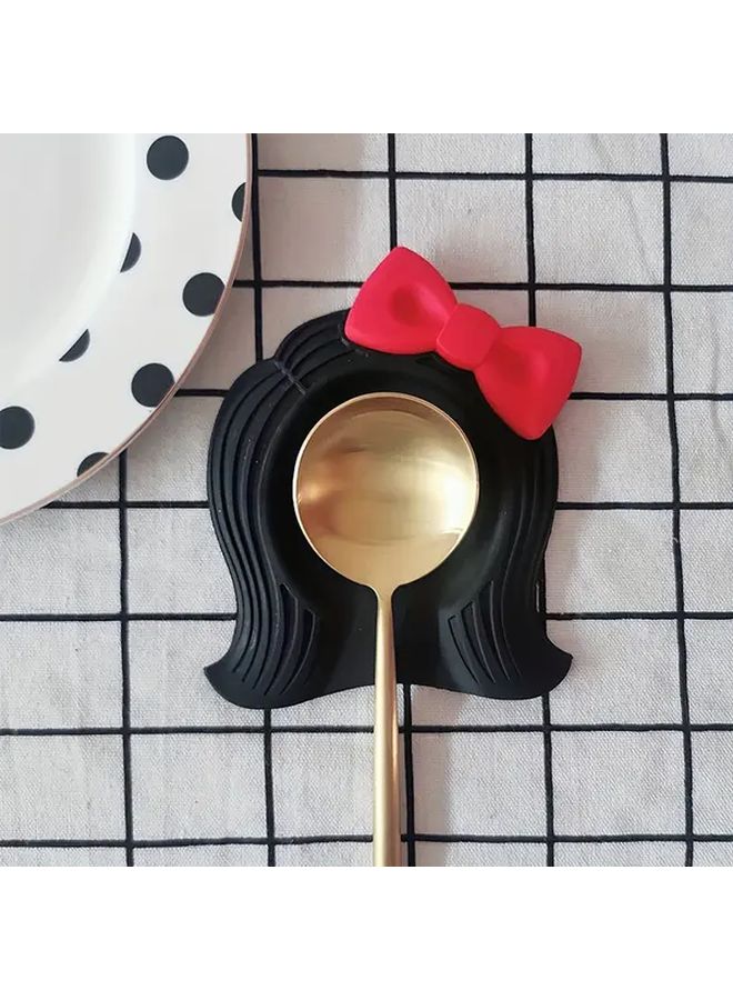 Black Heat Resistant Silicone Kitchen Spoon Rest Non Slip Countertop Organizer Dishwasher Safe Easy Clean Stovetop Protection Holder For Hot Pots Pans Coffee Mugs - Image 1