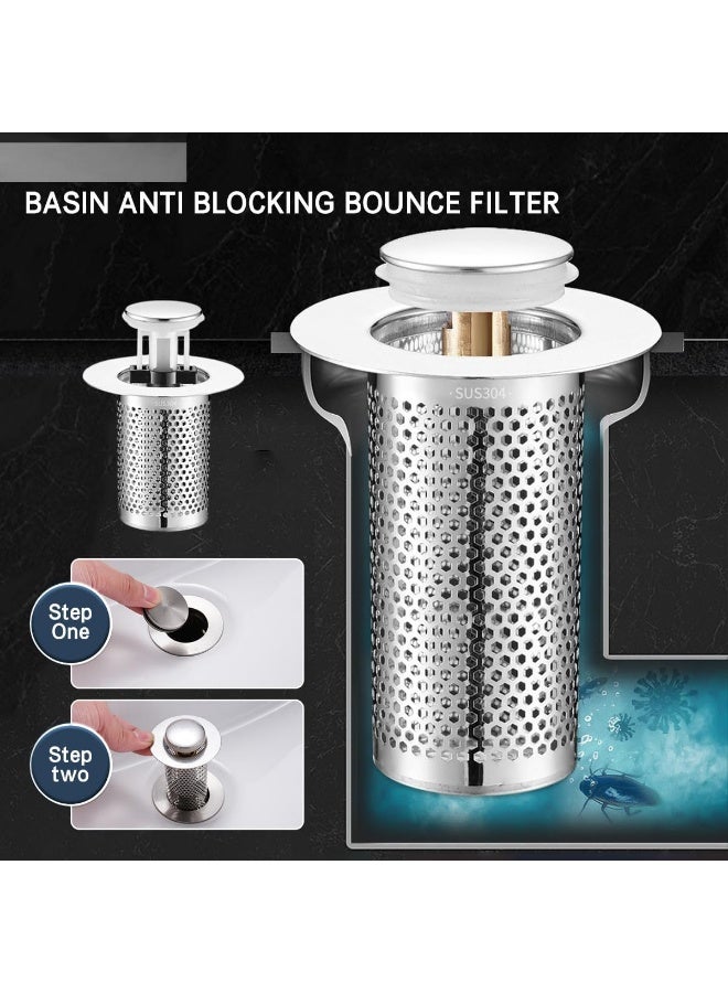 1pcs Telescopic Sink Drain Plug, Bathroom Hair Filter Mesh, 304 Stainless Steel Mesh + Chrome Plated Plastic, 1.34-1.57 Inch Outlet Diameter, Integrated Design, Anti-Odor and Anti-Clog Hair Catcher - Image 3