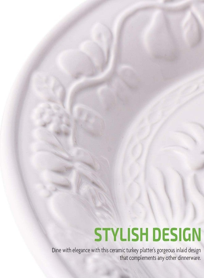 OVENTE Ceramic Turkey Platter, Oval Holiday Serving Plate for Thanksgiving & Christmas Dinner, Fall Table Centerpiece Tray for Entertaining, Easy-Clean, White P4565W - Image 3