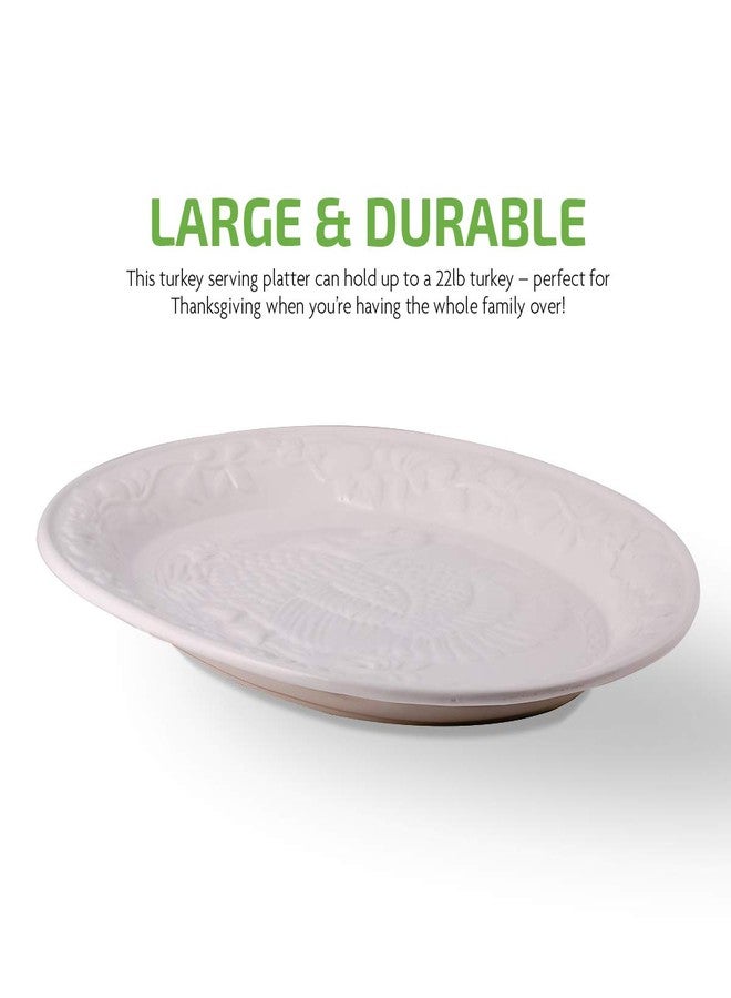 OVENTE Ceramic Turkey Platter, Oval Holiday Serving Plate for Thanksgiving & Christmas Dinner, Fall Table Centerpiece Tray for Entertaining, Easy-Clean, White P4565W - Image 2