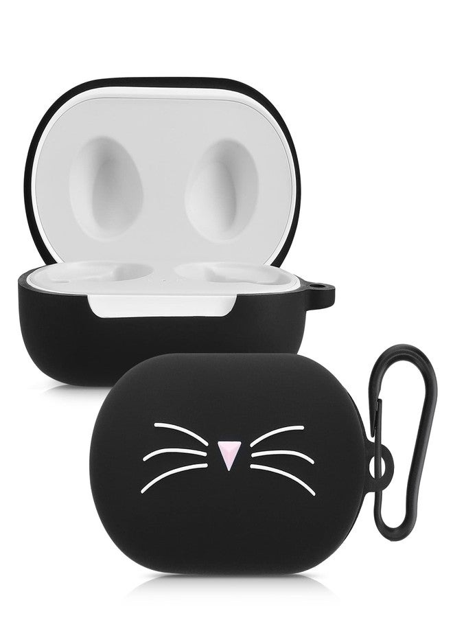 kwmobile Silicone Case Compatible with Samsung Galaxy Buds/Buds Plus Case Cover - Cat Black/White - Image 1