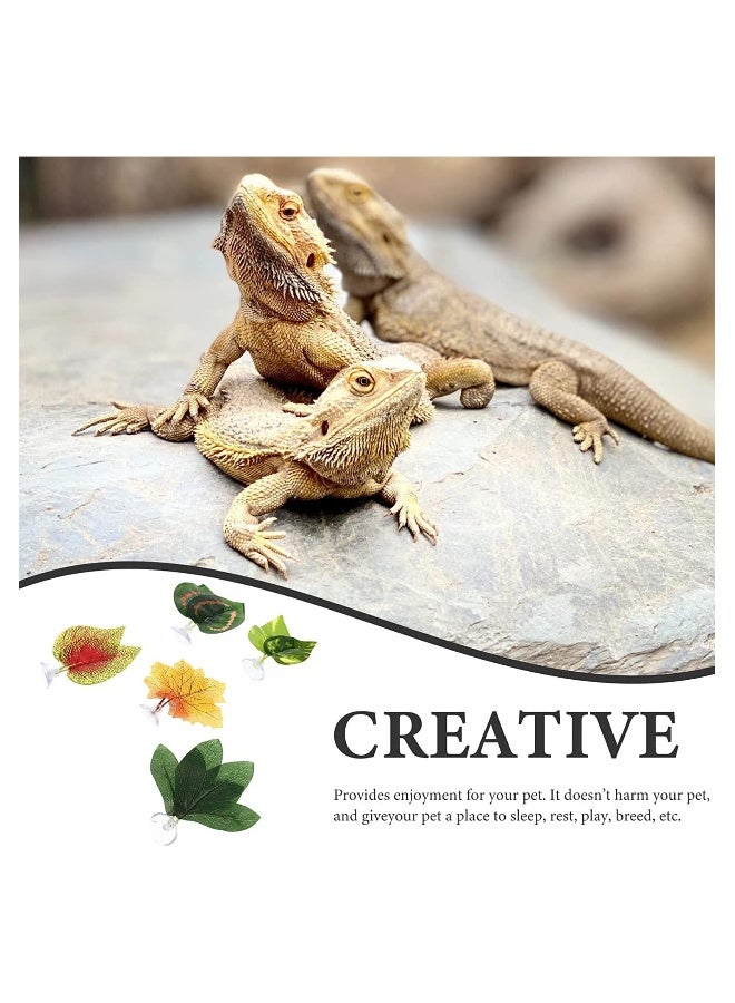 Reptile Plants Leaves, 5Pcs Artificial Plants, Terrarium Plants Habitat Decoration Accessories Decorate Grass Leaf with Suction Cup for Gecko Snake Tortoise, Decorative Landscaping Simulation Plant - Image 2