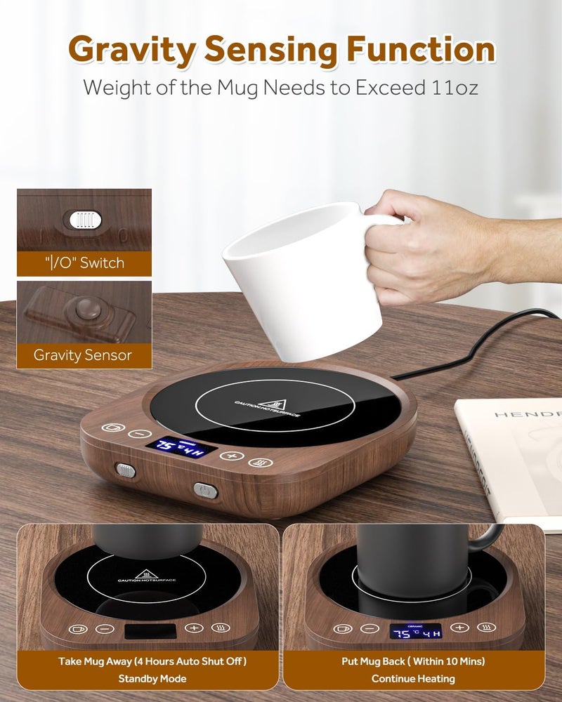MQFORU Coffee Mug Warmer, Mug Warmer for Desk, Smart Cup Warmer with Gravity Sensor, 9 Temperature Settings, 1-9H Timing, 4H Auto Shut Off, Cup Warmer for Heating Coffee, Tea, Milk, Candle - Image 4