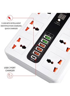 XiuWoo 2 Meter Universal Socket, Charging USB Socket Timing Function Extension Plug, white  - Image 4