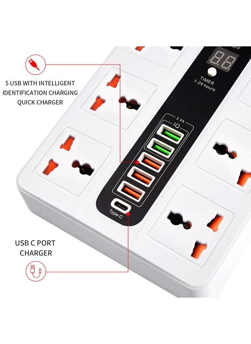 XiuWoo - 2 Meter Universal Socket, Charging USB Socket Timing Function Extension Plug, white - Image 1