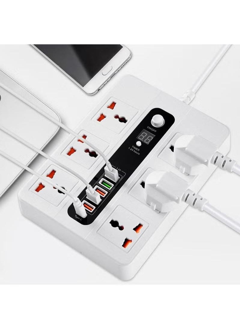 XiuWoo - 2 Meter Universal Socket, Charging USB Socket Timing Function Extension Plug, white - Image 1