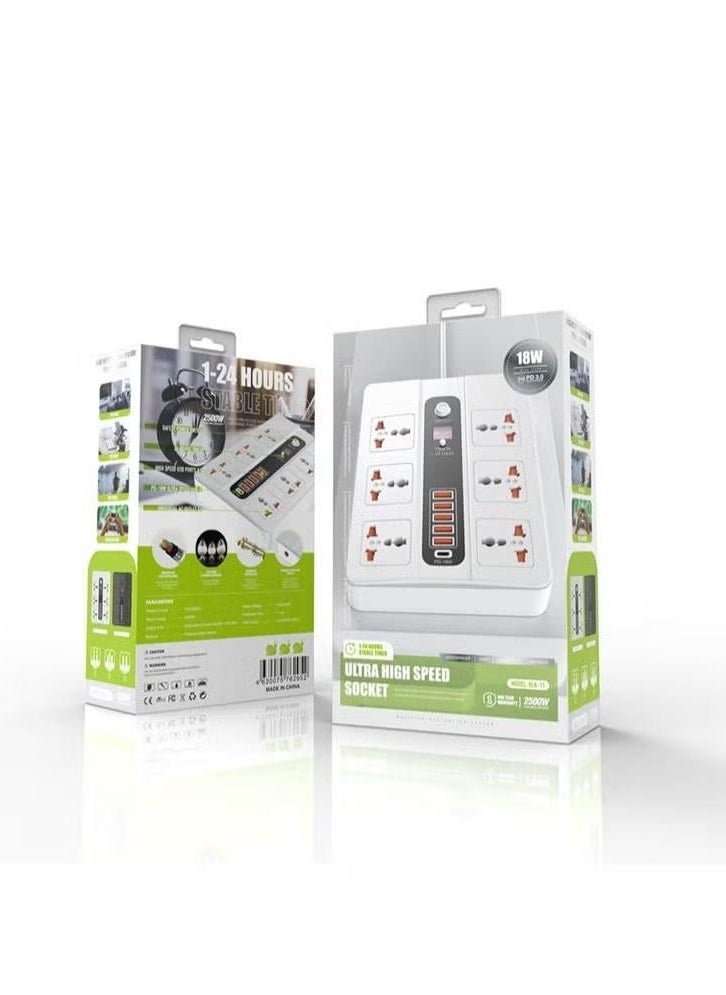XiuWoo - 2 Meter Universal Socket, Charging USB Socket Timing Function Extension Plug, white - Image 1