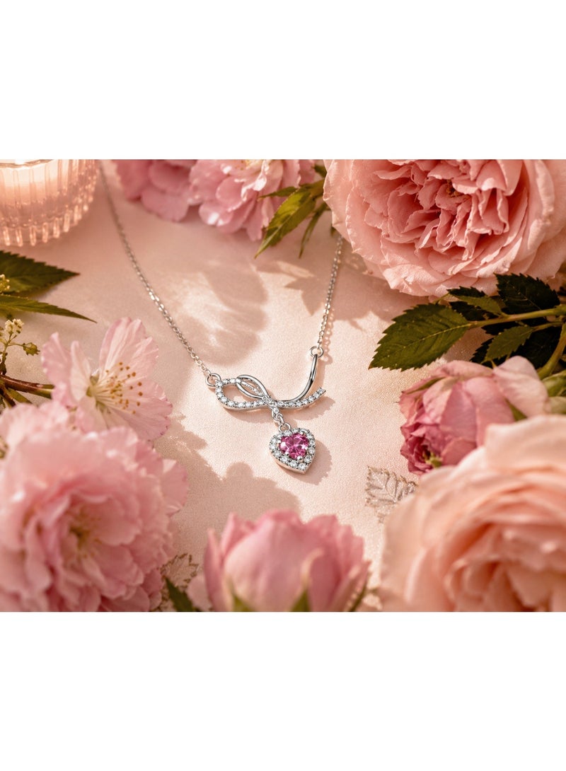 RAFAL Rosiana Pink Heart Pendant Necklace for Women – Elegant Silver-Plated Soft Dainty Chain, Premium Sophisticated Romantic Jewelry for Special Occasions, Birthdays & Luxury Gifting - Image 2
