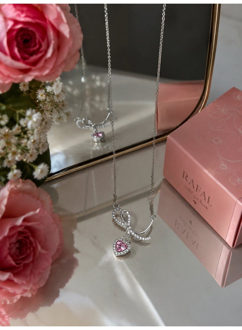 RAFAL Rosiana Pink Heart Pendant Necklace for Women – Elegant Silver-Plated Soft Dainty Chain, Premium Sophisticated Romantic Jewelry for Special Occasions, Birthdays & Luxury Gifting - Image 3
