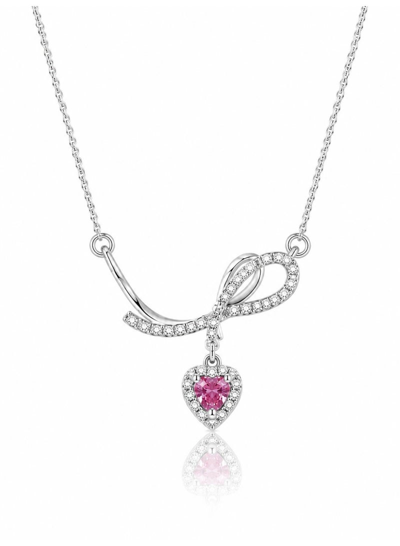 RAFAL Rosiana Pink Heart Pendant Necklace for Women – Elegant Silver-Plated Soft Dainty Chain, Premium Sophisticated Romantic Jewelry for Special Occasions, Birthdays & Luxury Gifting - Image 1