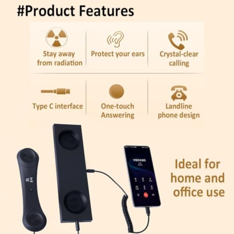 سماعات رأس لأجهزة استقبال الهاتف الرجعية بمقبس USB-C للهاتف المحمول والكمبيوتر اللوحي والكمبيوتر المحمول وسماعة الرأس مع زر الرد والمكالمات المريحة، اختيار هدية رائع للآباء - Image 2