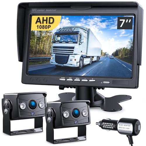 DVKNM مجموعة مراقبة كاميرا احتياطية مزدوجة DVKNM ترقية 7" HD 1080P شاشة مقاومة للماء IP69 كاميرا رؤية خلفية للسيارات والشاحنات والمقطورات - Image 1