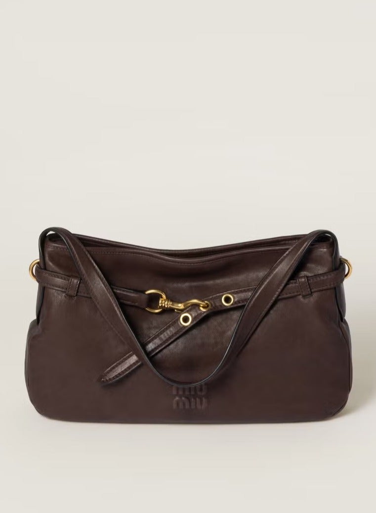 مياو مياو حقيبة أفنتشر نابا الجلدية، حقيبة كروس نسائية، حقيبة توت نسائية، حقيبة كتف نسائية، حقيبة يد نسائية، حقيبة سفر نسائية، بني غامق - 32 سم - Image 1