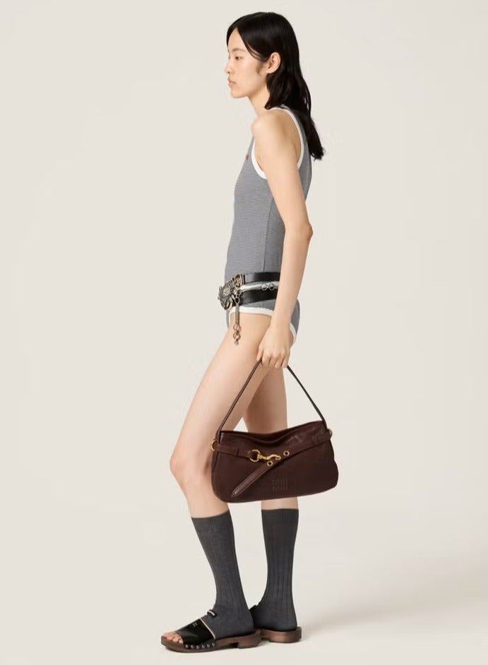 مياو مياو حقيبة أفنتشر نابا الجلدية، حقيبة كروس نسائية، حقيبة توت نسائية، حقيبة كتف نسائية، حقيبة يد نسائية، حقيبة سفر نسائية، بني غامق - 32 سم - Image 2