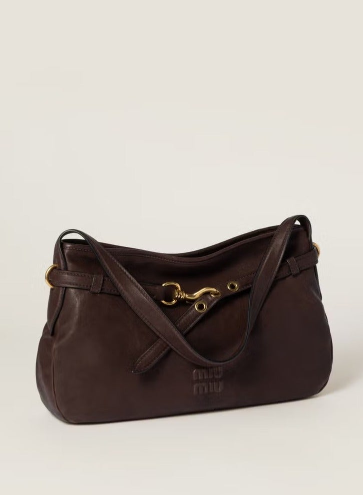 مياو مياو حقيبة أفنتشر نابا الجلدية، حقيبة كروس نسائية، حقيبة توت نسائية، حقيبة كتف نسائية، حقيبة يد نسائية، حقيبة سفر نسائية، بني غامق - 32 سم - Image 3