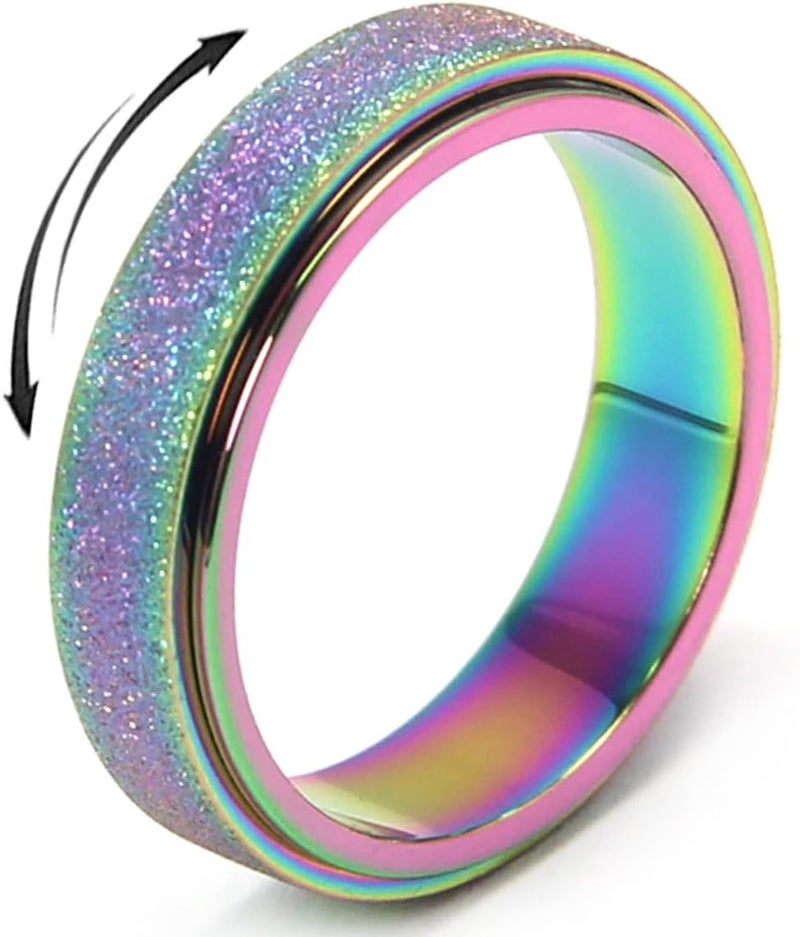 OreilleStar Titanium Stainless Steel Anxiety Ring for Women Men Fidget Spinner Ring, Size 6-12, Width 6MM, 5-Color: Rose Gold-Rainbow-Silver-Black-Blue - Image 1