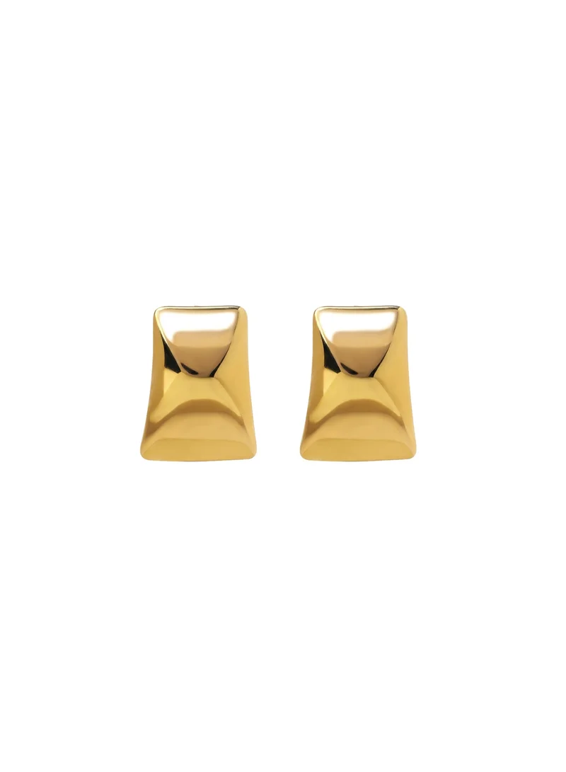 Palmonas 18K Gold Tone Plated Structured Cushion Stud Earrings For Women - Waterproof & Anti-Tarnish