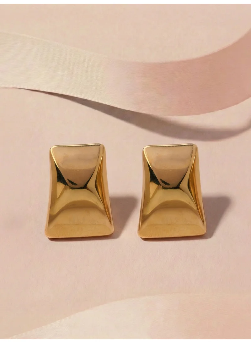 Palmonas 18K Gold Tone Plated Structured Cushion Stud Earrings For Women - Waterproof & Anti-Tarnish