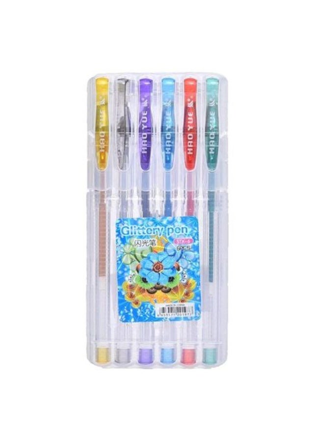 STX-6 Glittery Pen Pack of 6 Assorted Colors for Students - Multicolo