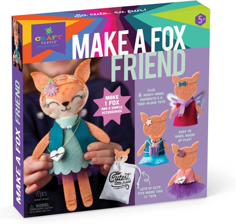 Craft Tastic – Make a Fox Friend Craft Kit – Learn to Make 1 Easy-to-Sew Stuffie with Clothes & Accessories - Image 1