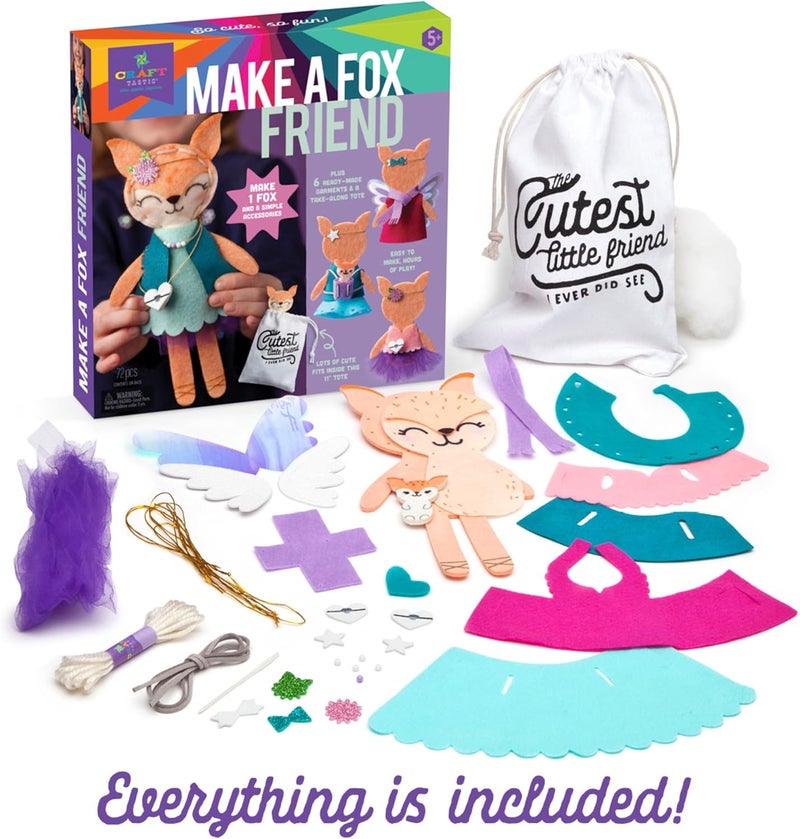 Craft Tastic – Make a Fox Friend Craft Kit – Learn to Make 1 Easy-to-Sew Stuffie with Clothes & Accessories - Image 3