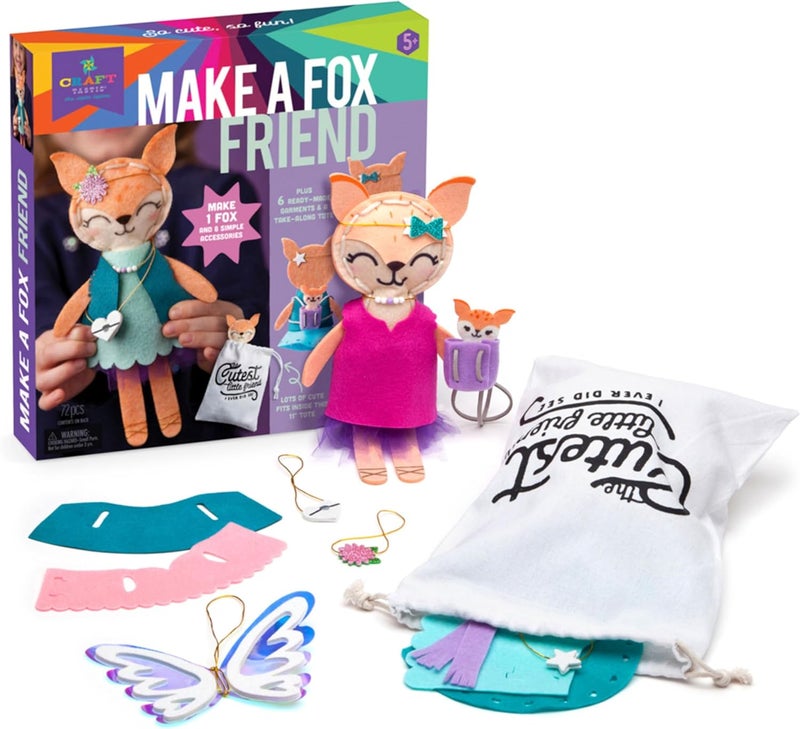 Craft Tastic – Make a Fox Friend Craft Kit – Learn to Make 1 Easy-to-Sew Stuffie with Clothes & Accessories - Image 2