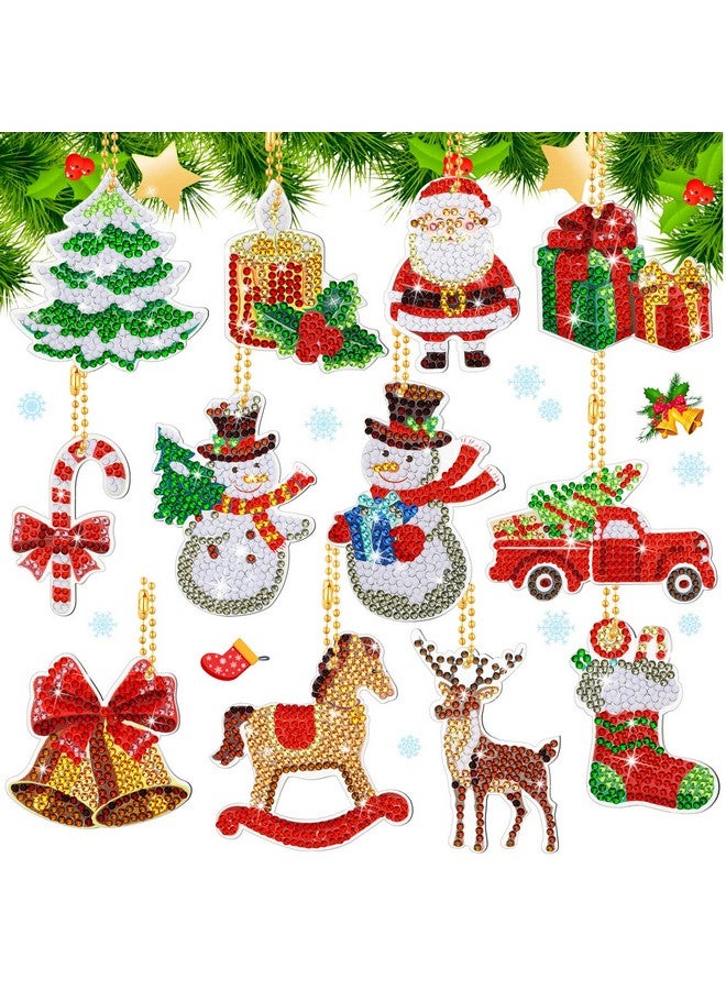 Ferraycle 12 Pieces Christmas Diamond Painting Kits 5D DIY Diamond Painting Keychain Christmas Hanging Diamond Art Kits Diamond Art Christmas Ornaments for Kids Crafts Family Decor (Classic Style) - Image 1