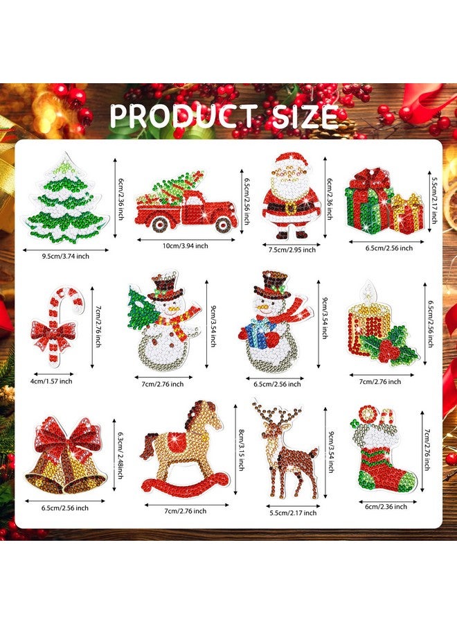 Ferraycle 12 Pieces Christmas Diamond Painting Kits 5D DIY Diamond Painting Keychain Christmas Hanging Diamond Art Kits Diamond Art Christmas Ornaments for Kids Crafts Family Decor (Classic Style) - Image 3