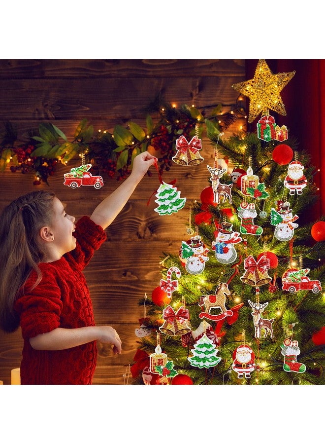 Ferraycle 12 Pieces Christmas Diamond Painting Kits 5D DIY Diamond Painting Keychain Christmas Hanging Diamond Art Kits Diamond Art Christmas Ornaments for Kids Crafts Family Decor (Classic Style) - Image 2