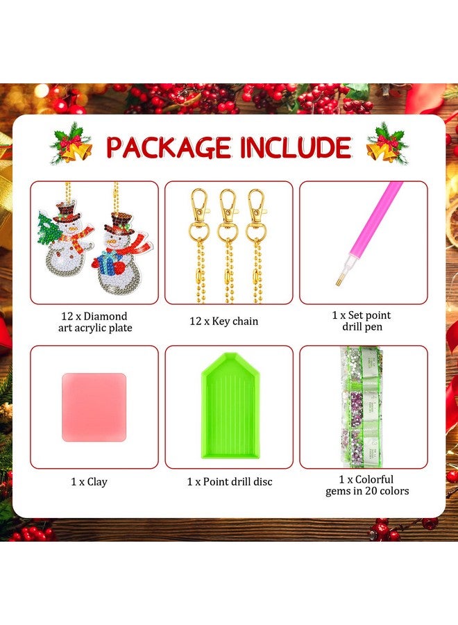 Ferraycle 12 Pieces Christmas Diamond Painting Kits 5D DIY Diamond Painting Keychain Christmas Hanging Diamond Art Kits Diamond Art Christmas Ornaments for Kids Crafts Family Decor (Classic Style) - Image 4